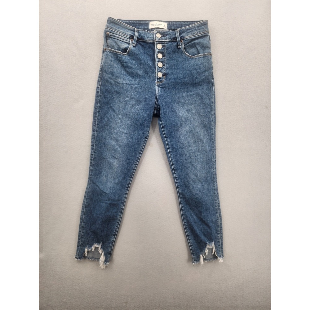Abercrombie & Fitch High Rise Super Skinny Ankle Jeans Button Fly Raw Hem SZ 27